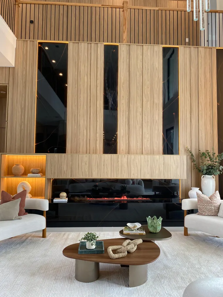 Living room panel with fireplace